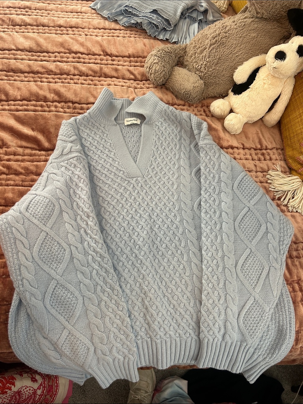 Aritzia Pale Blue Cable-Knit V-Neck Sweater